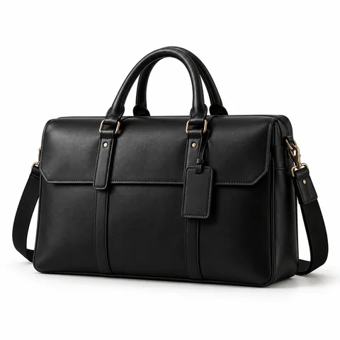 Black leather briefcase with twin handles