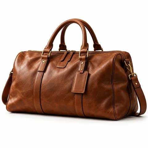 Tan leather duffel with rolled handles