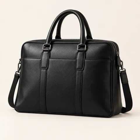 Black leather briefcase with twin handles