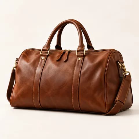 Tan leather duffel with rolled handles